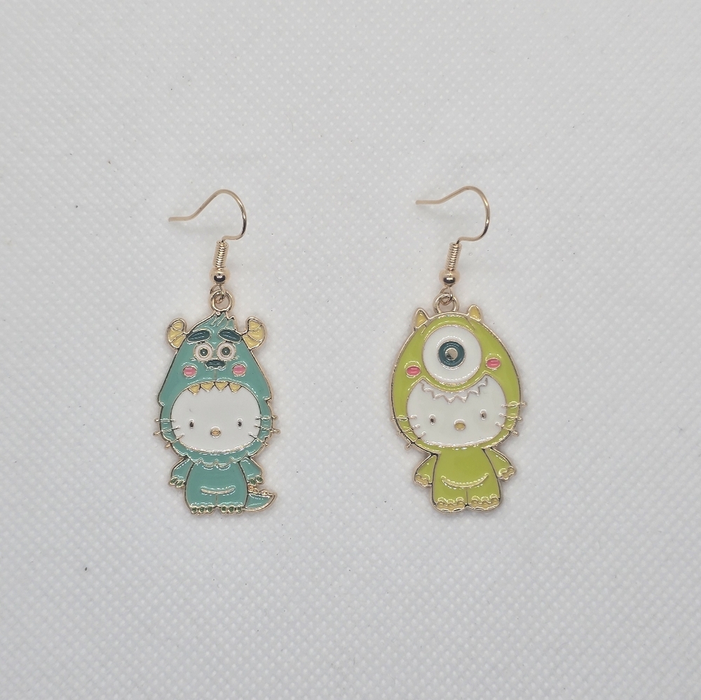 Hello Kitty Monsters Inc Mike & Sully Earrings! Handmade & Hypoallergenic